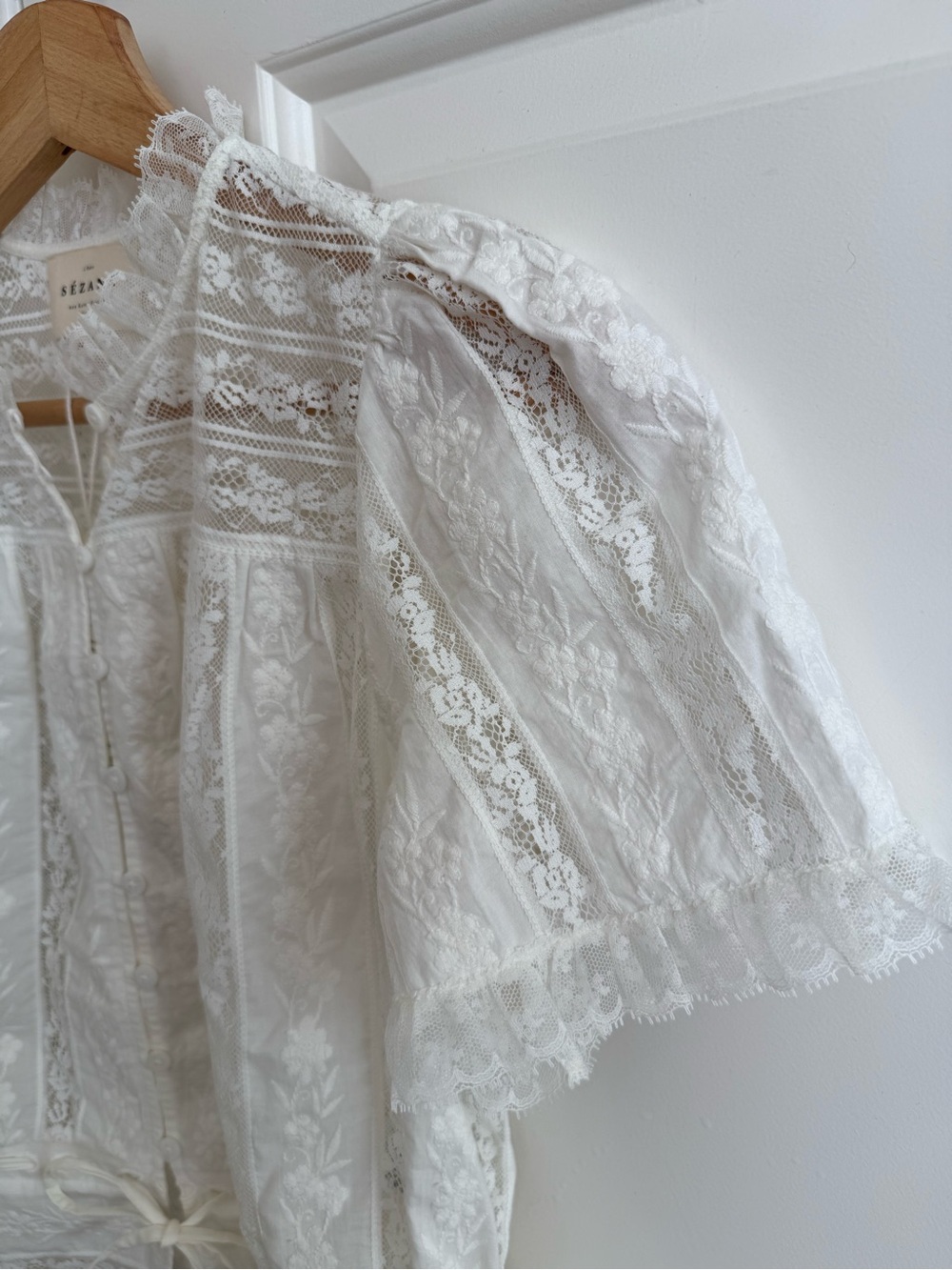 NWT Sezane Shenali - Button-up White Lace Blouse - Picture 5 of 10